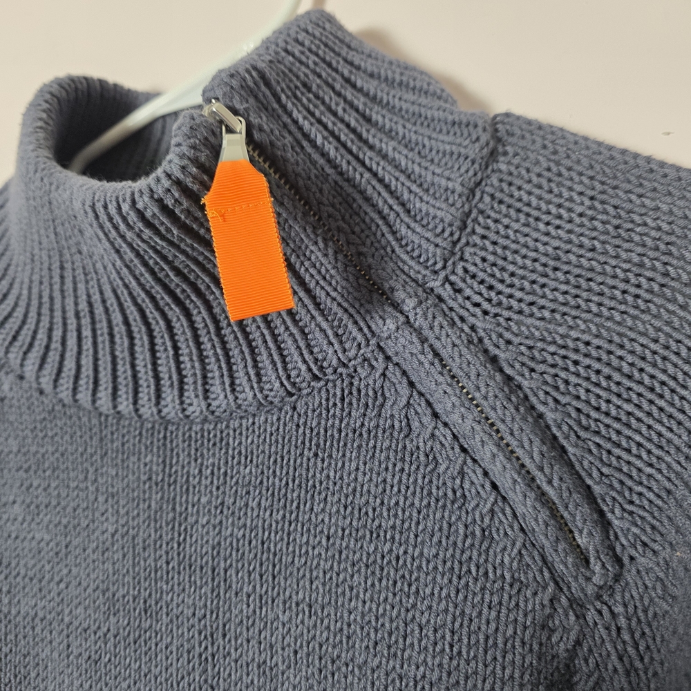 Lisa Todd Slate Blue Ribbed Funnel Neck Sweater Large Chunky Knit Mock Neck - Picture 3 of 6